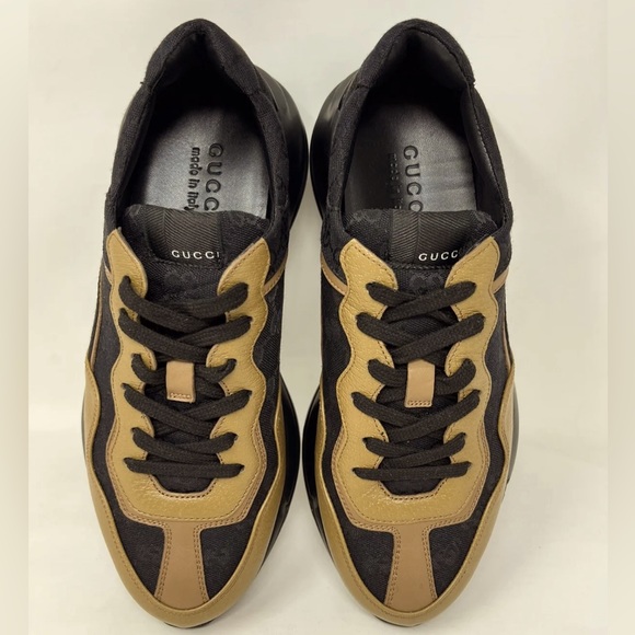 Gucci Men's Brown Rhyton Sneakers Shoes New Authentic with box 9G - 10 US approx - Picture 3 of 10